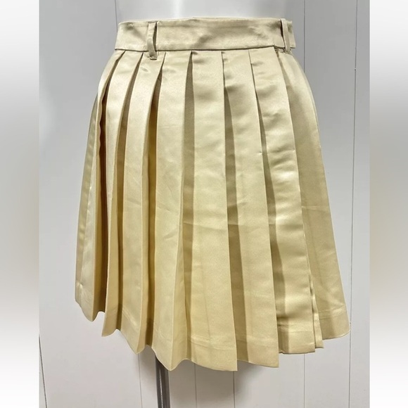 NWT J Crew Women's Sz 8 Yellow Gold Pleated Wrap Satin Skirt A Line - Picture 2 of 10